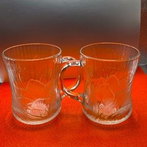 Discontinued Vintage Arcoroc France Canterbury Crocus Clear 8oz Mug Set Of 2